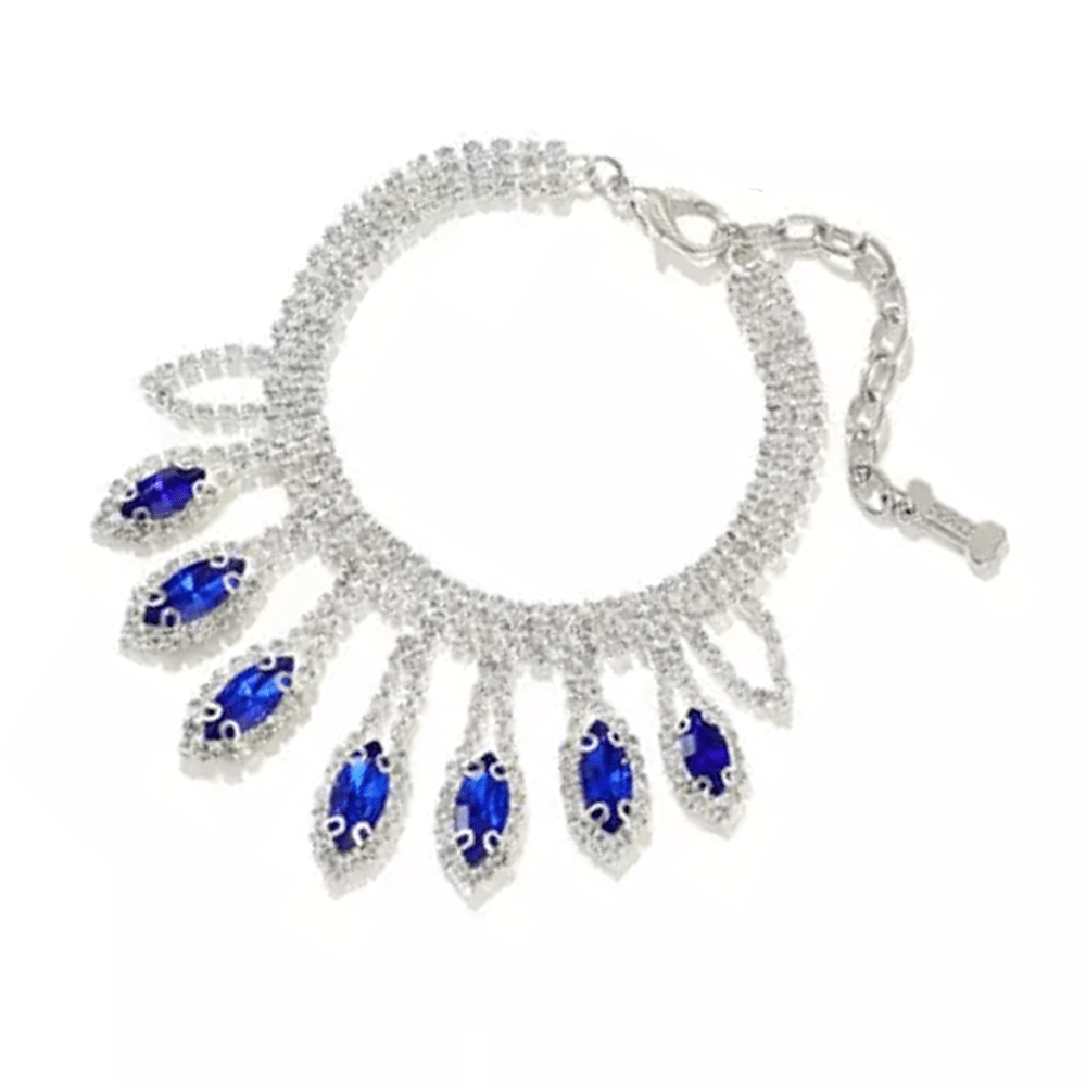 Diamante Tear Drop Dog Necklace - Blue - Dog Necklaces from Sale at DoggyTopia