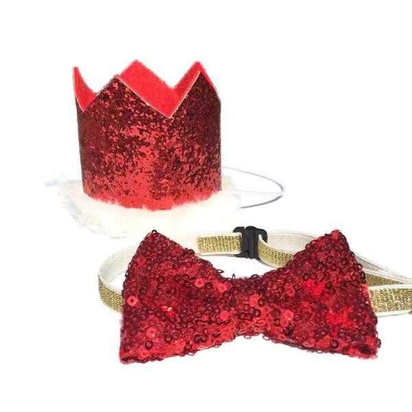 Christmas Party Crown & Bow Tie Collar - Christmas Hat from Sale at DoggyTopia