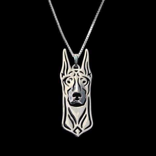 Dog Pendant Necklace - Doberman Ears Up - Necklaces from . at DoggyTopia