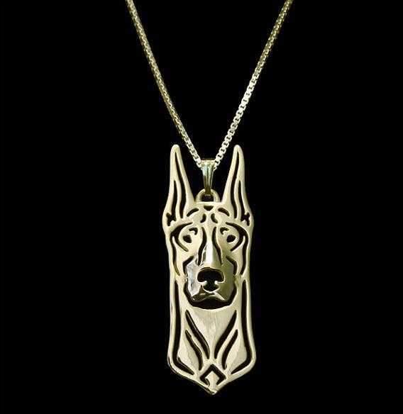 Dog Pendant Necklace - Doberman Ears Up - Necklaces from . at DoggyTopia