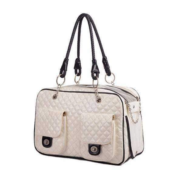 Quilted Patent Dog Carrier - White - Dog Carriers from . at DoggyTopia