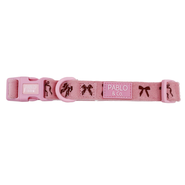 Pablo & Co Velvet Blush Bows Dog Collar