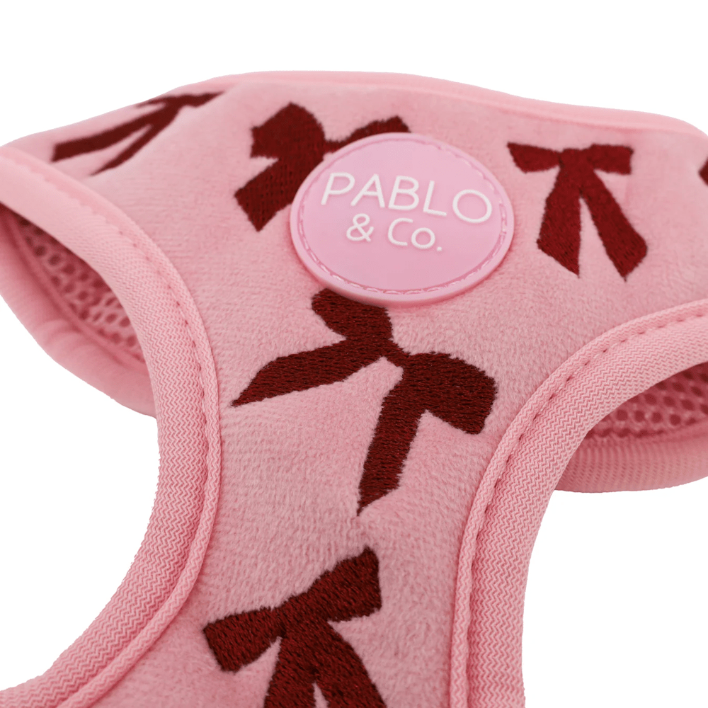 Pablo & Co Velvet Blush Bows Adjustable Harness - Adjustable Harnesses from Pablo & Co at DoggyTopia